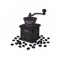 Illustration einer Kaffeemühle mit Kaffeebohnen