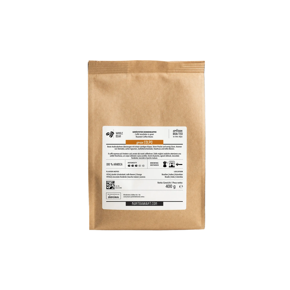 Gran Colpo 400g 100% Arabica Rückenetikett