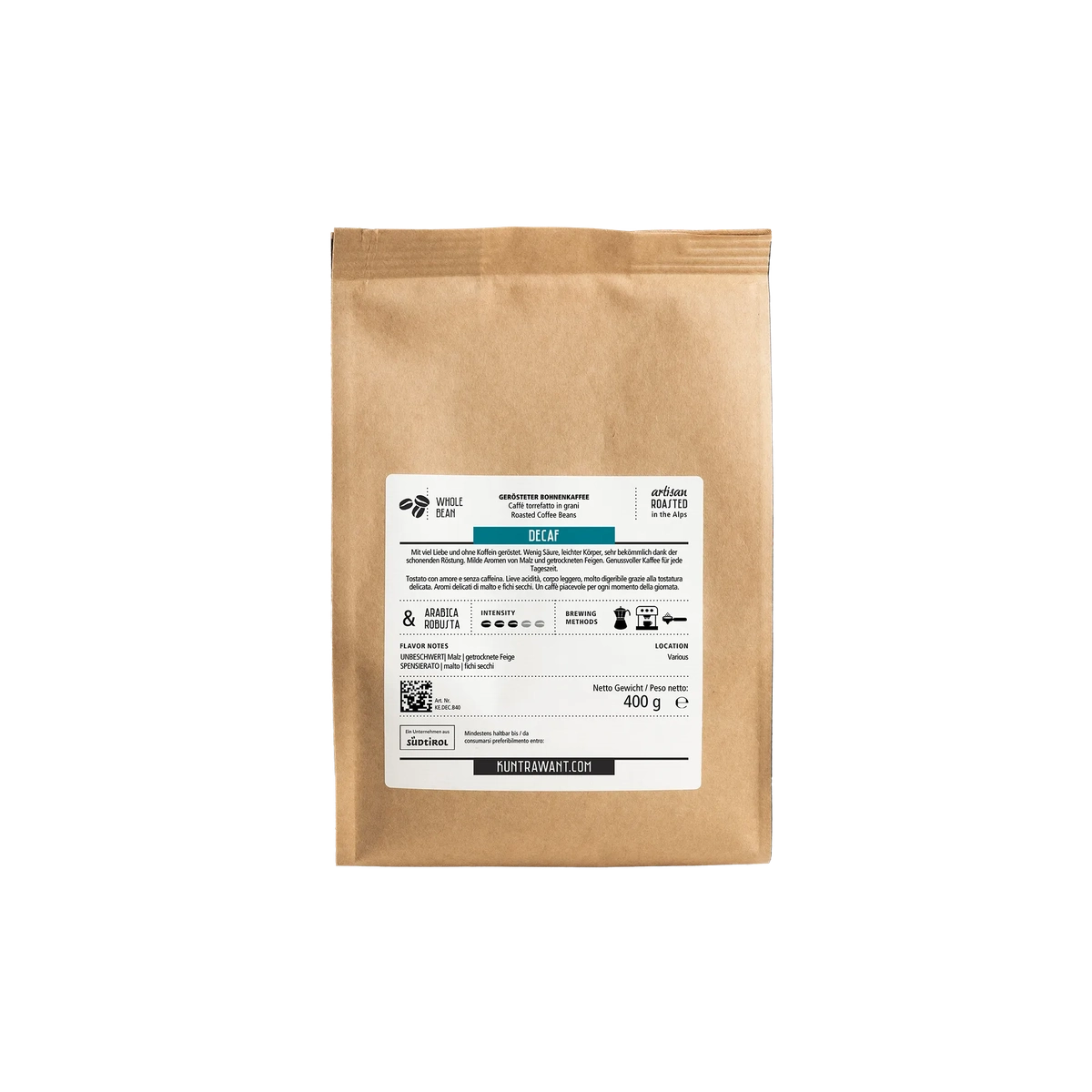 Decaf 400g Rückenetikett