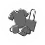 Illustration von Merchandise, Icon für T-Shirt, Tasse, Tasche und Cap