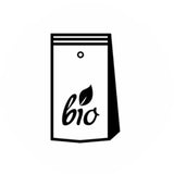 Icon: Kaffeetüte mit Bio-Blatt und Schriftzug „bio”
