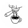 Illustration eines Espresso-Siebträgers mit Tasse