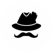 Studio Kuntrawant Logo, Silhouette mit Hut und Schnurrbart